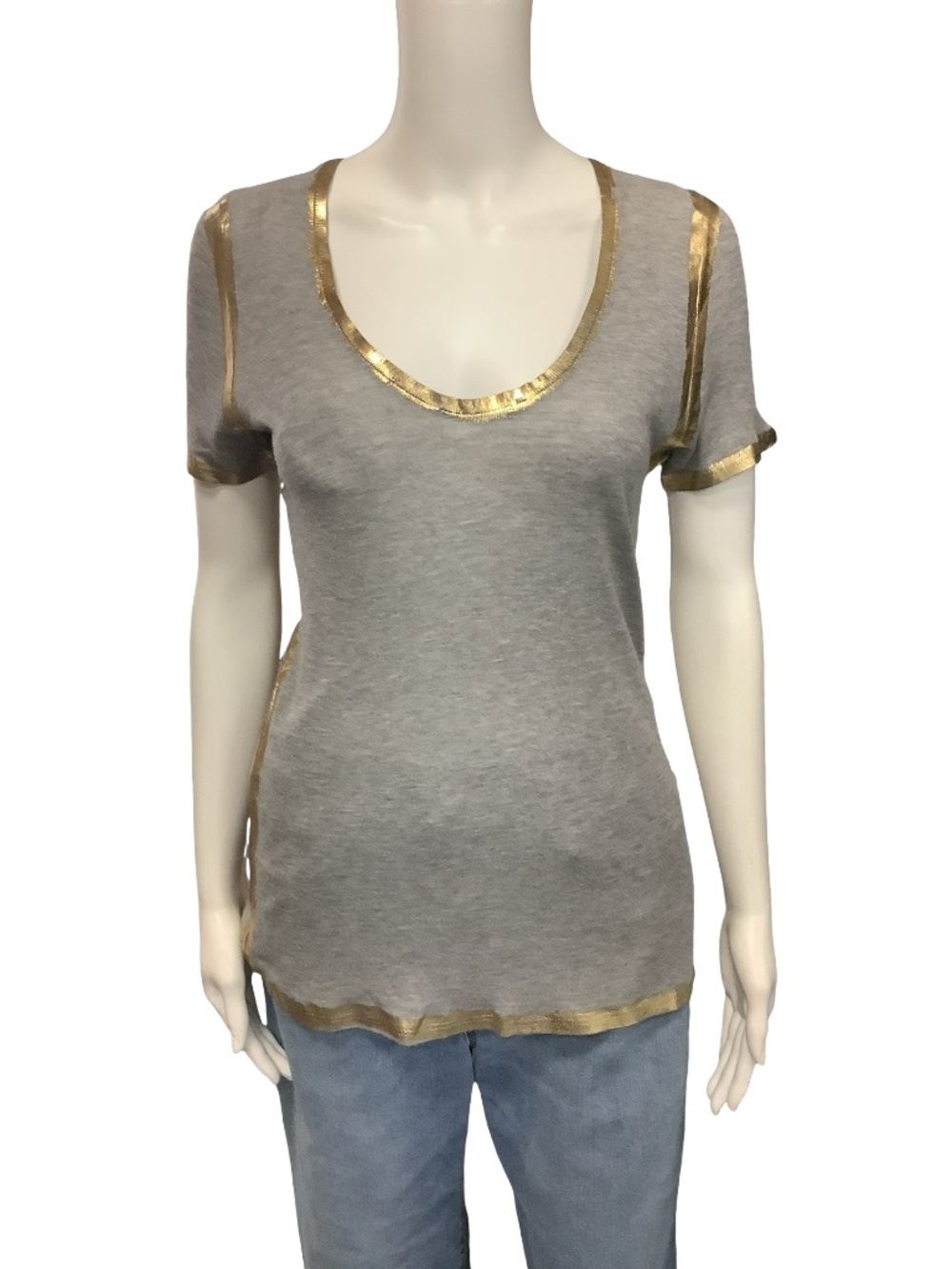 Zadig & Voltaire Grey and Gold T-Shirt Top Size: S